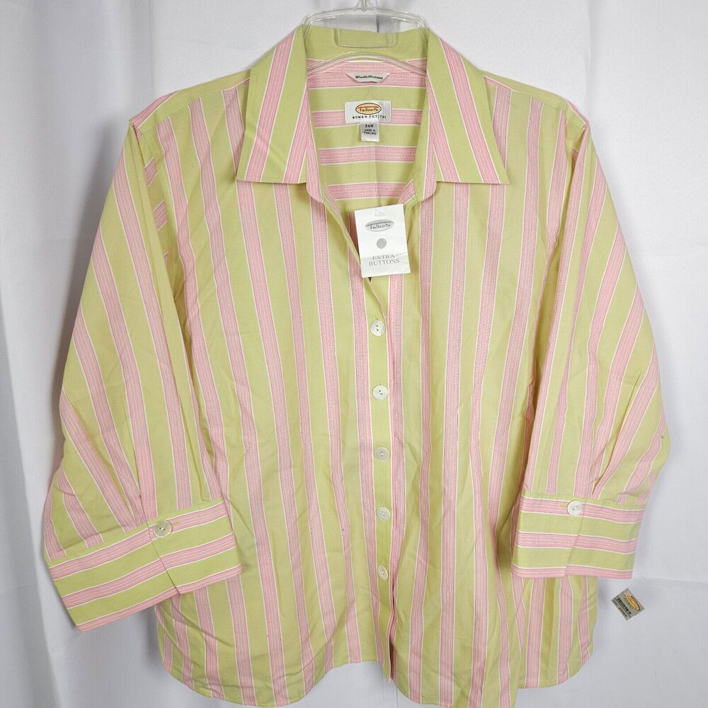 Talbots Petite Womens‎ 24W Striped Wrinkle Resistant Blouse Button Down Shirt